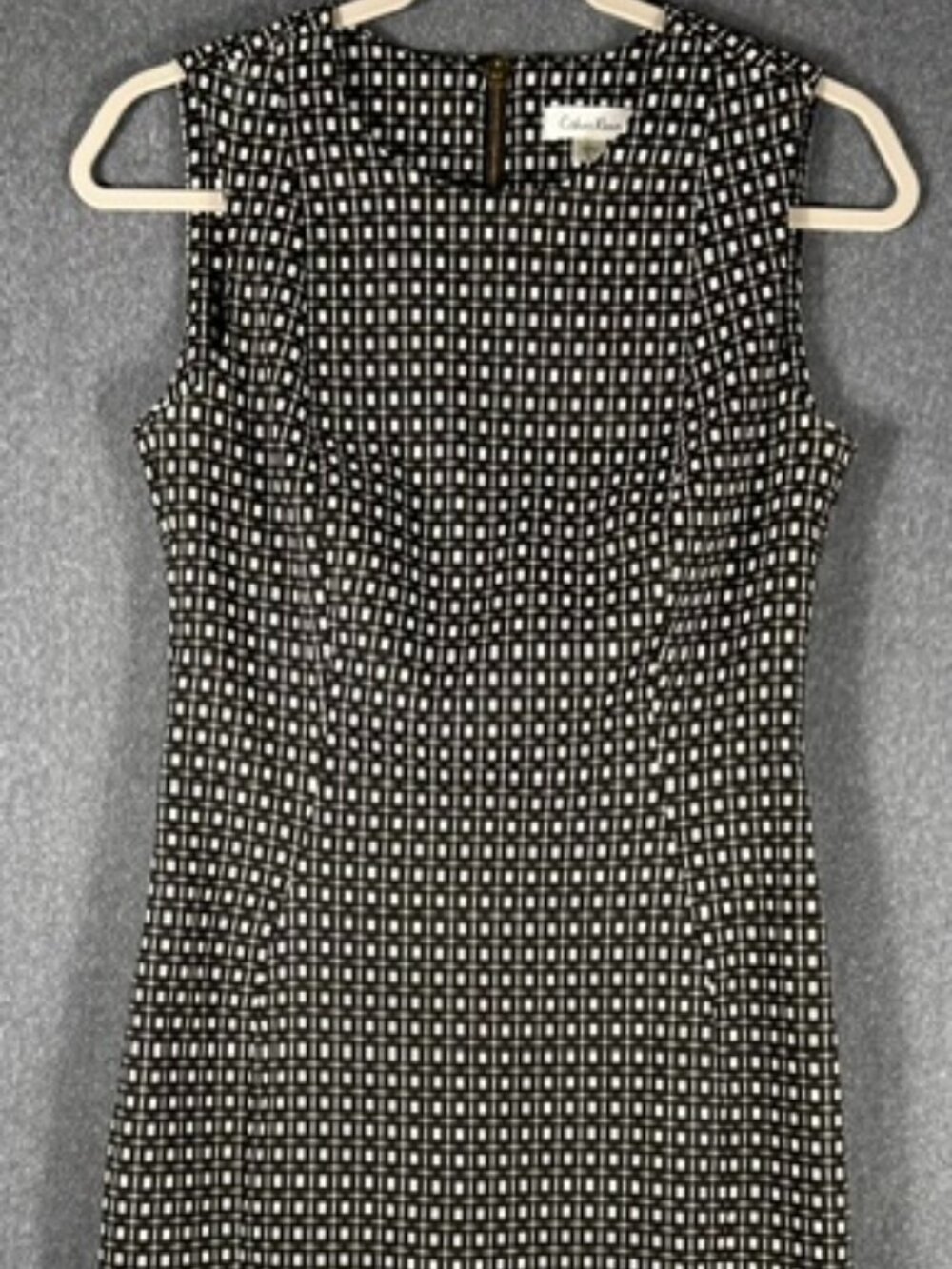 Calvin Klein Sheath Dress Womens Sz 6 Black White Geometric Sleeveless Rear Zip